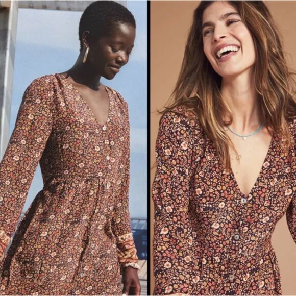 Faherty Toluca Maxi Dress in Monserrat Floral Sz Large Long Sleeve Button Front - Picture 2 of 11